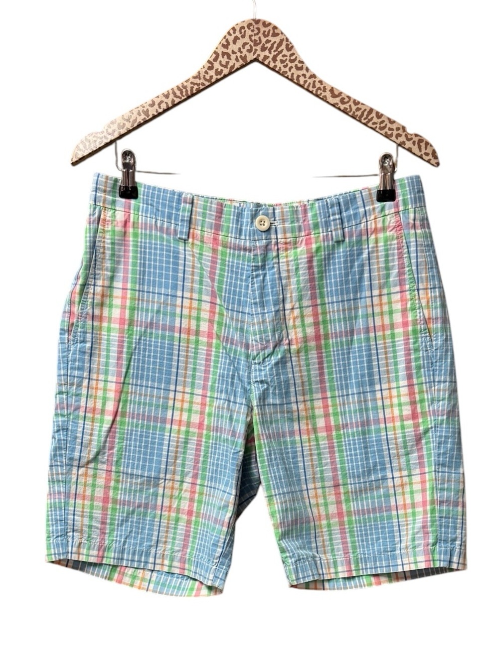 Vineyard Vines Mens Colorful Patchwork Plaid Shorts Cotton Blue 32 Waist Preppy